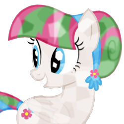 Size: 824x824 | Tagged: safe, artist:marenmity, blossomforth, crystal pony, pony, alternate hairstyle, crystallized, get, grin, looking back, simple background, smiling, solo, transparent background