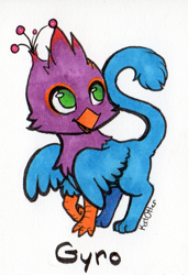 Size: 705x1032 | Tagged: safe, artist:katotter, oc, oc only, oc:gyro feather, oc:gyro tech, griffon, chibi, griffonized, solo, species swap, traditional art