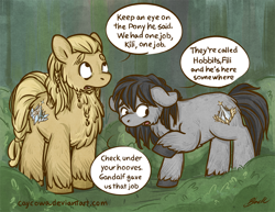 Size: 800x618 | Tagged: safe, artist:caycowa, dwarf, pony, dialogue, duo, fili, kili, lord of the rings, male, ponified, speech bubble, stallion, the hobbit, unshorn fetlocks