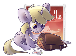 Size: 2500x1844 | Tagged: safe, artist:pixel-prism, dinky hooves, cute, dinkabetes, mail, mailbag, sitting, smiling, solo