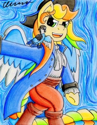 Size: 785x1017 | Tagged: safe, artist:the1king, oc, oc only, parrot, clothes, pirate