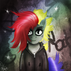Size: 2000x2000 | Tagged: safe, artist:kaine, oc, oc only, female, mohawk, piercing, punk, rock, solo, weird colors