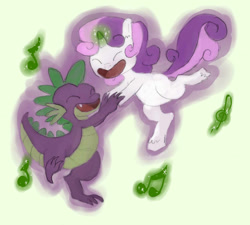 Size: 856x772 | Tagged: safe, artist:wasill, spike, sweetie belle, dragon, dancing, female, magic, male, music notes, shipping, spikebelle, straight