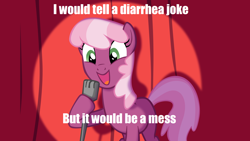 Size: 1920x1080 | Tagged: safe, cheerilee, earth pony, pony, cheerilee pun, curtain, exploitable meme, female, green eyes, image macro, mare, meme, microphone, open mouth, pun, smiling, solo, spotlight, text, two toned mane, two toned tail