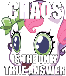 Size: 833x959 | Tagged: safe, sweetie belle, g3.5, newborn cuties, chaos, g3.75, heresy, image macro, meme, warhammer (game), warhammer 40k