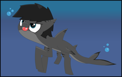 Size: 1024x646 | Tagged: safe, artist:flicktransition, oc, oc only, oc:flick, oc:flick transition, original species, shark, shark pony, :3, bubble, open mouth, sharp teeth, smirk, solo, species swap, underwater, water