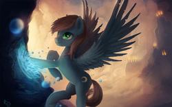 Size: 1920x1200 | Tagged: safe, artist:rain-gear, oc, oc only, pegasus, pony, cloud, cloudy, scenery, solo, torch