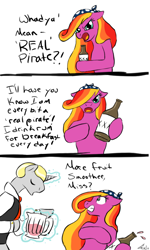Size: 614x1023 | Tagged: safe, artist:kudalyn, feathermay, oc, ask, bottle, comic, magic, pirate, questionthekudas, tumblr
