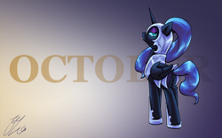 Size: 4000x2500 | Tagged: safe, artist:lovelyneckbeard, nightmare moon, armor, helmet, october, plot, solo