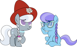 Size: 2890x1786 | Tagged: safe, artist:ideltavelocity, lily dache, silver spoon, accessory swap, filly, glasses, hat, simple background, transparent background, vector