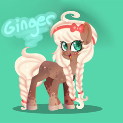 Size: 2000x2000 | Tagged: safe, artist:thegingerbreadpony, oc, oc only, oc:gingerbread, earth pony, pony, blushing, braid, freckles, heart eyes, looking at you, open mouth, smiling, solo