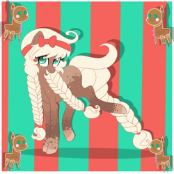 Size: 2000x2000 | Tagged: safe, artist:thegingerbreadpony, oc, oc only, oc:gingerbread, earth pony, pony, bow, braid, freckles, grin, looking at you, raised leg, smiling, solo