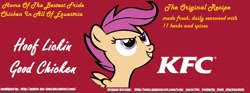 Size: 850x315 | Tagged: safe, artist:pinkie-pie-time, derpibooru import, scootaloo, kfc, scootachicken