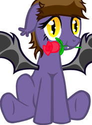 Size: 488x658 | Tagged: safe, artist:armageddin, artist:softybases, oc, oc only, oc:crimson moon, bat pony, pony, cute, flower, solo