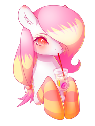 Size: 1500x2000 | Tagged: safe, artist:mimtii, oc, oc only, oc:lemonade paradise, clothes, drink, drinking, glass, lemonade, simple background, socks, solo, straw, striped socks, transparent background