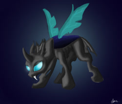 Size: 706x604 | Tagged: safe, artist:engavar, changeling, drone, fangs, horn, solo, wings