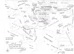 Size: 1744x1274 | Tagged: safe, artist:ponyweed, alternate history, alternate universe, beleriand, crossover, draft, everfree forest, fanfic art, fantasy, map, medieval equestria, monochrome, parody, pencil drawing, ponymarillion, sketch, tartarus, the silmarillion, tolkien