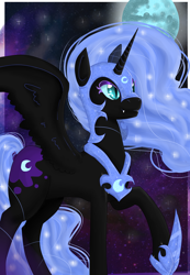 Size: 1714x2484 | Tagged: safe, artist:eliizadesu, nightmare moon, moon, raised hoof, solo