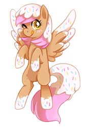 Size: 496x701 | Tagged: safe, artist:tsurime, donut pony, food pony, original species, donut, female, flying, food, licking lips, looking at you, simple background, solo, spread wings, tongue out, transparent background