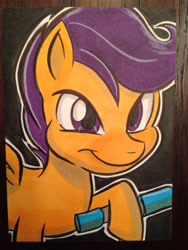 Size: 1024x1365 | Tagged: safe, artist:joshuadraws, derpibooru import, scootaloo, solo, traditional art