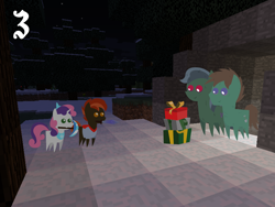 Size: 1024x768 | Tagged: safe, artist:bronybyexception, button mash, sweetie belle, pony, zombie, advent calendar, christmas, don't mine at night, minecraft, pointy ponies, zombie jan