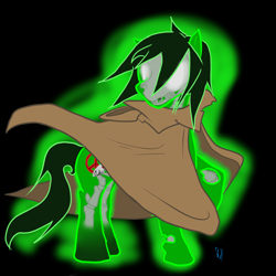 Size: 900x900 | Tagged: safe, artist:umbraldissonance, oc, oc only, oc:beacon, earth pony, ghoul, pony, fallout equestria, 2spooky, cloak, clothes, glowing one, skeleton, solo