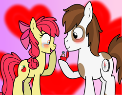 Size: 1546x1202 | Tagged: safe, artist:mylittlepon3lov3, apple bloom, pipsqueak, blushing, crying, cute, hnnng, marriage proposal, pipbloom, wedding ring
