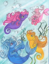 Size: 582x753 | Tagged: safe, artist:tearsofthunder, sea pony, g1, traditional art, underwater