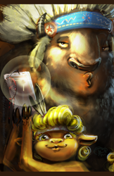 Size: 1062x1635 | Tagged: safe, artist:arainmorn, chief thunderhooves, little strongheart, buffalo, dreamcatcher, duckface, selfie