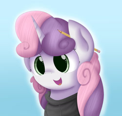 Size: 1972x1868 | Tagged: safe, artist:vanillaghosties, sweetie belle, cute, diasweetes, pencil, solo