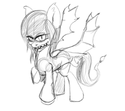 Size: 1440x1280 | Tagged: safe, artist:littlebrownzebraicarus, oc, oc only, bat pony, pony, clothes, face paint, female, mare, sharp teeth, sketch, solo