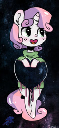 Size: 236x505 | Tagged: safe, artist:foxtali, sweetie belle, clothes, heart, solo, space, sweater