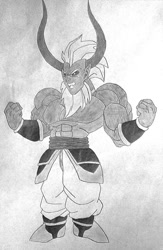 Size: 720x1104 | Tagged: safe, artist:immadiscord123, lord tirek, human, akira toriyama, dragon ball z, humanized, monochrome, solo, style emulation, traditional art, xk-class end-of-the-world scenario