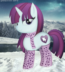 Size: 1900x2088 | Tagged: safe, artist:vipeydashie, mystery mint, pony, equestria girls, background human, clothes, equestria girls ponified, ponified, scarf, snow, snowfall, socks, solo