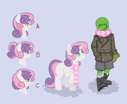 Size: 1584x1296 | Tagged: safe, artist:m8, sweetie belle, oc, oc:anon, oc:kid anon, human, /mlp/, anonymous, blushing, clothes, scarf, sketch