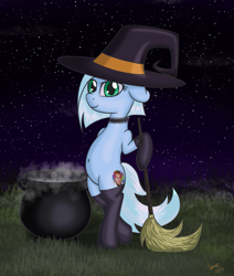 Size: 885x1046 | Tagged: safe, artist:rainbow-dosh, oc, oc only, oc:tracy cage, broom, clothes, halloween, night, stockings, witch