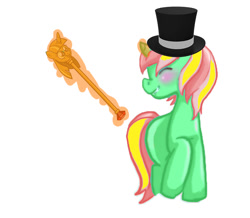 Size: 900x784 | Tagged: safe, oc, oc only, oc:elegron, pony, unicorn, blushing, eyes closed, grin, hat, magic, raised hoof, smiling, sophisticated, telekinesis, top hat, twilight scepter