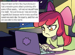 Size: 603x444 | Tagged: safe, apple bloom, equestria girls, spoiler:comic, 4chan, apple bloom's blog, exploitable meme, meme, social justice warrior