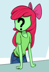 Size: 298x433 | Tagged: safe, edit, idw, apple bloom, oc, oc:femanon, equestria girls