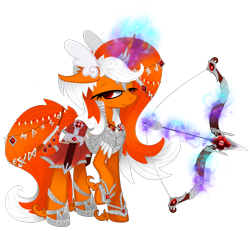 Size: 1534x1418 | Tagged: safe, artist:zmei-kira, oc, oc only, oc:fair plume, pony, unicorn, archer, armor, arrow, bow (weapon), bow and arrow, fantasy class, magic, simple background, solo, transparent background