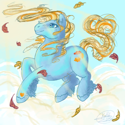 Size: 800x800 | Tagged: safe, artist:lanku, autumn skye, g3, cloud, cloudy, leaves, solo