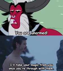 Size: 494x555 | Tagged: safe, edit, screencap, lord tirek, arrow, exploitable meme, meme, ra's al ghul, this will end in death, tirek vs everyone meme