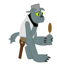 Size: 700x800 | Tagged: safe, artist:salted pingas, oc, oc only, oc:scraps the mutt, diamond dog, amputee, ladle, male, peg leg, pot, prosthetic leg, prosthetic limb, prosthetics, simple background, solo, transparent background, vector