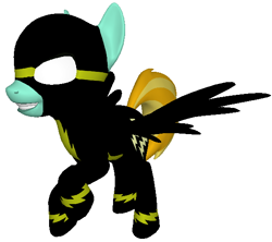 Size: 582x516 | Tagged: safe, lightning dust, pegasus, pony, alternate universe, bad girl, blackout, dark side, evil, evil grin, female, flying, mare, powersuit, powersurge, spread wings, supervillain, villainess