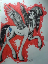 Size: 720x960 | Tagged: safe, artist:lostthekiller, oc, oc only, oc:cross, pegasus, pony, hat, satan, satanist, solo, standing