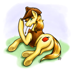 Size: 800x757 | Tagged: safe, artist:aokibengal, braeburn, looking at you, solo, underhoof