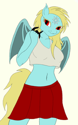 Size: 2386x3849 | Tagged: safe, artist:amora-silverspark, oc, oc only, oc:amora-silverspark, anthro, belly button, canterlot heights, clothes, midriff, skirt, solo