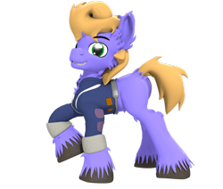 Size: 1024x867 | Tagged: safe, artist:sherfur, oc, oc only, oc:kings folly, earth pony, pony, fallout equestria, 3d, clothes, jumpsuit, solo, unshorn fetlocks, vault suit