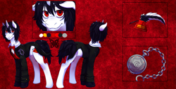 Size: 1029x519 | Tagged: safe, artist:kite~, artist:prinnyex, oc, oc only, oc:noctus bounty, pony, unicorn, vampire, vampony, clothes, male, reference sheet, solo, stallion, suit, tuxedo