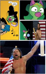 Size: 765x1218 | Tagged: safe, cheerilee, cloverleaf, human, spoiler:comic, spoiler:comic29, hacksaw jim duggan, irl, irl human, photo, surprise entrance meme, united states, wwe, wwf